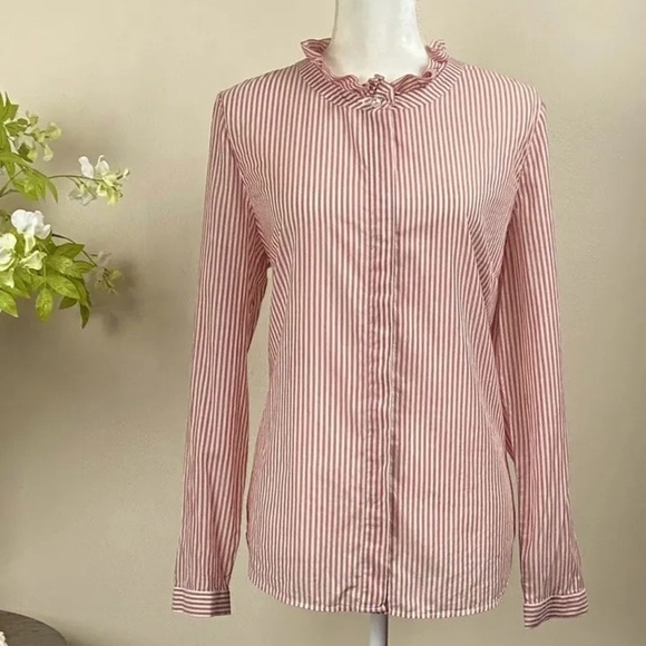 Talbots | Heathered Red & White Striped Hidden Placket Button Down Shirt MP - Picture 1 of 14